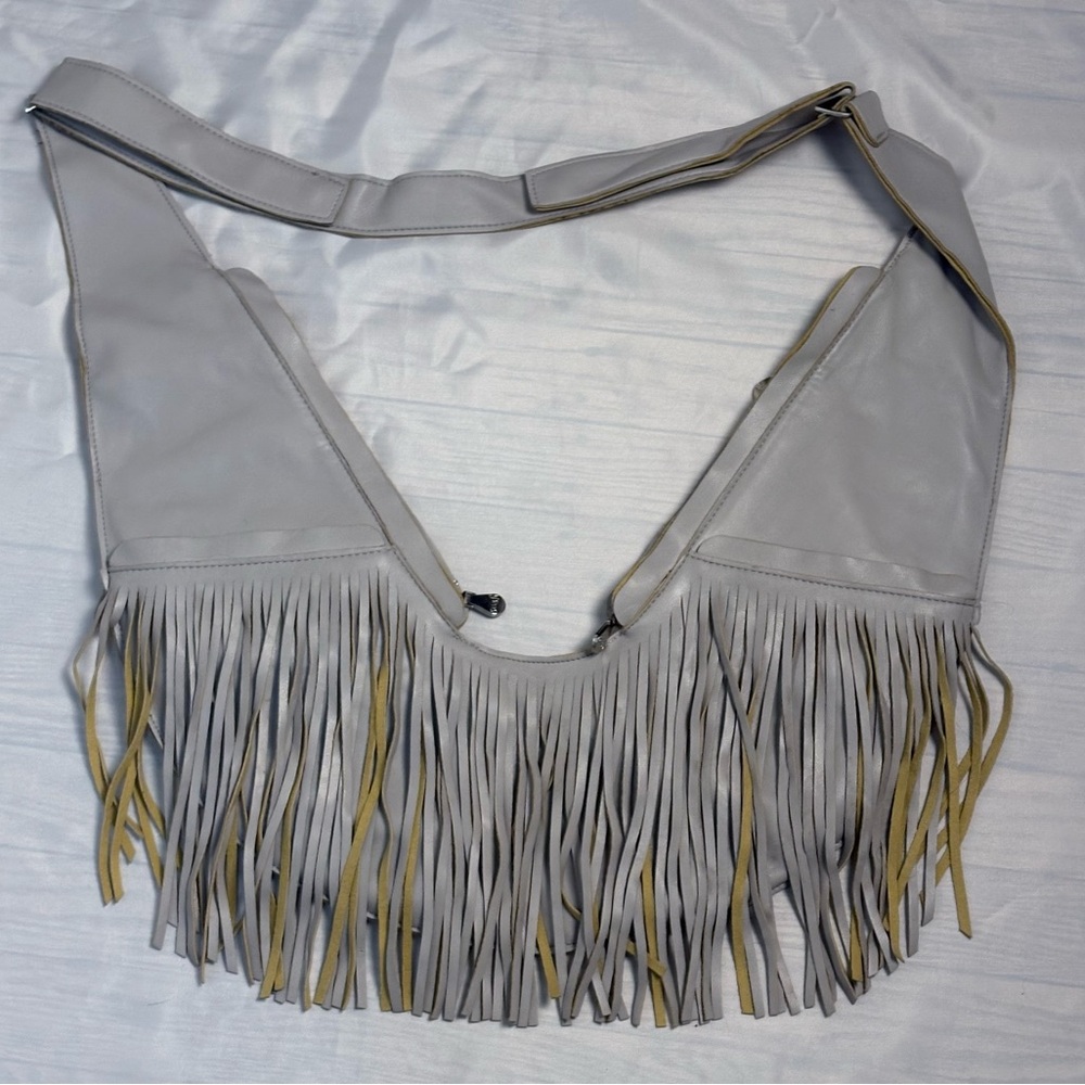 Elegant Gray Fringed Shoulder Bag